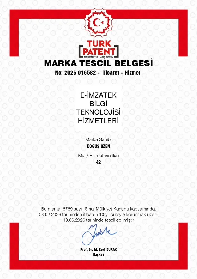 E-İmzaTek marka tescil belgesi — Türk Patent ve Marka Kurumu